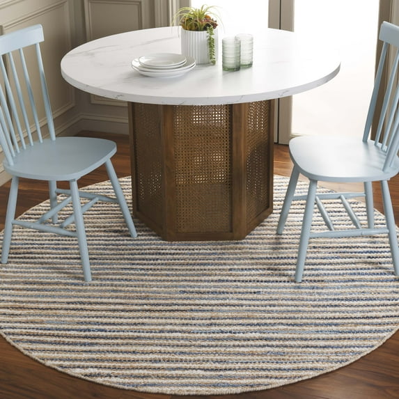 SAFAVIEH Cape Cod Jacinth Striped Area Rug, Natural/Blue, 6' x 6' Round
