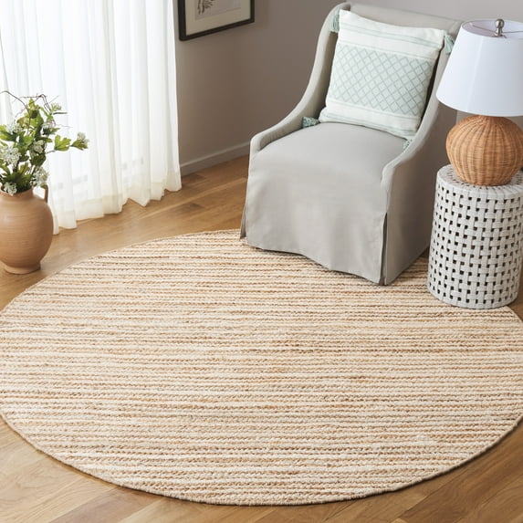 SAFAVIEH Cape Cod Jacinth Striped Area Rug, Natural/Ivory, 6' x 6' Round