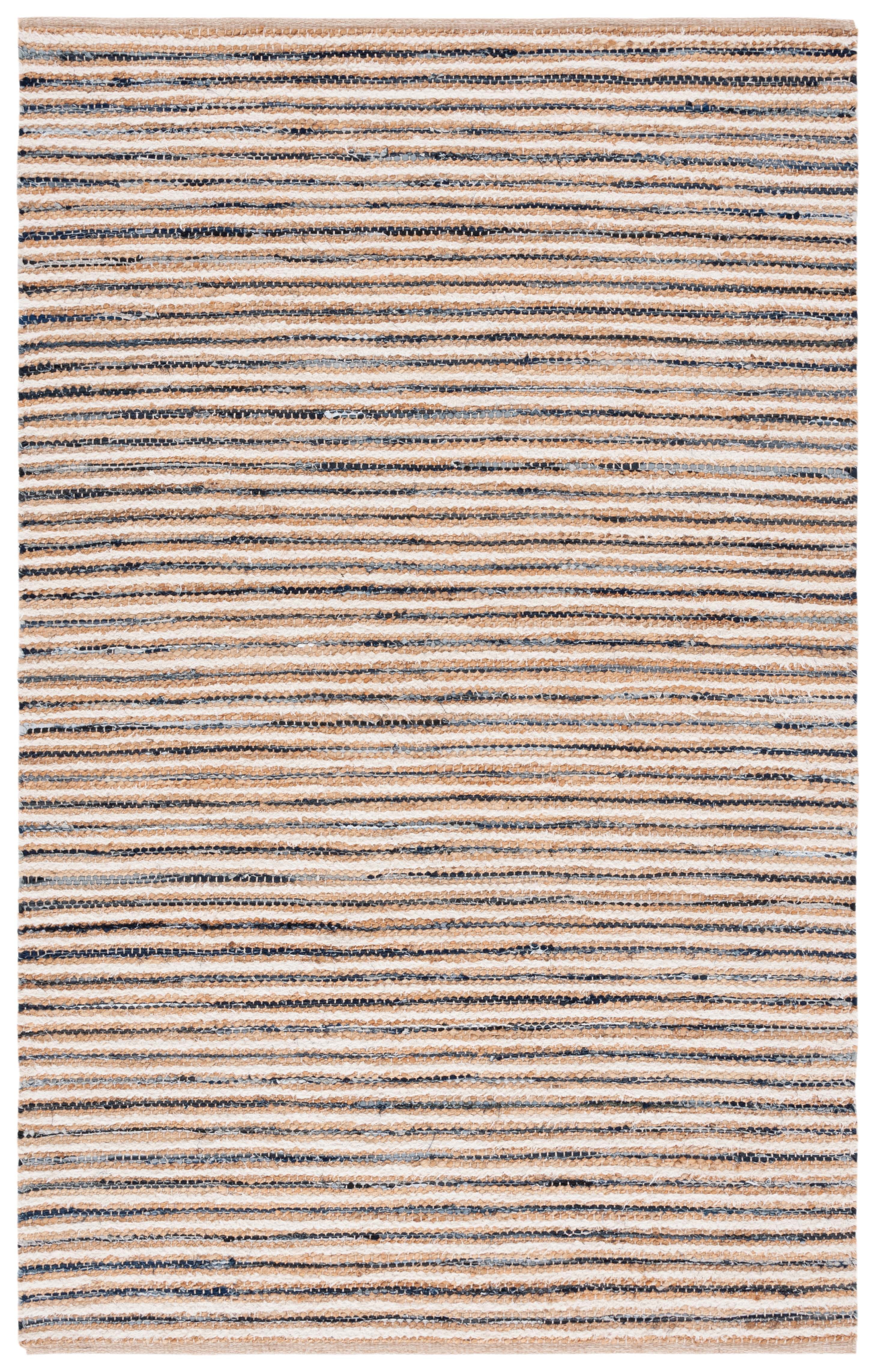 Natural and Navy Handwoven Cotton Striped 4' x 6' Rug