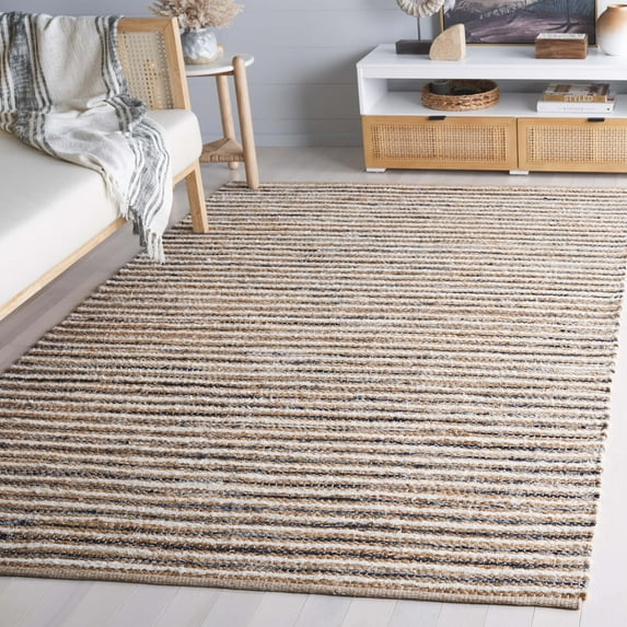 SAFAVIEH Cape Cod Jacinth Striped Area Rug, Natural/Navy, 6' x 6' Square