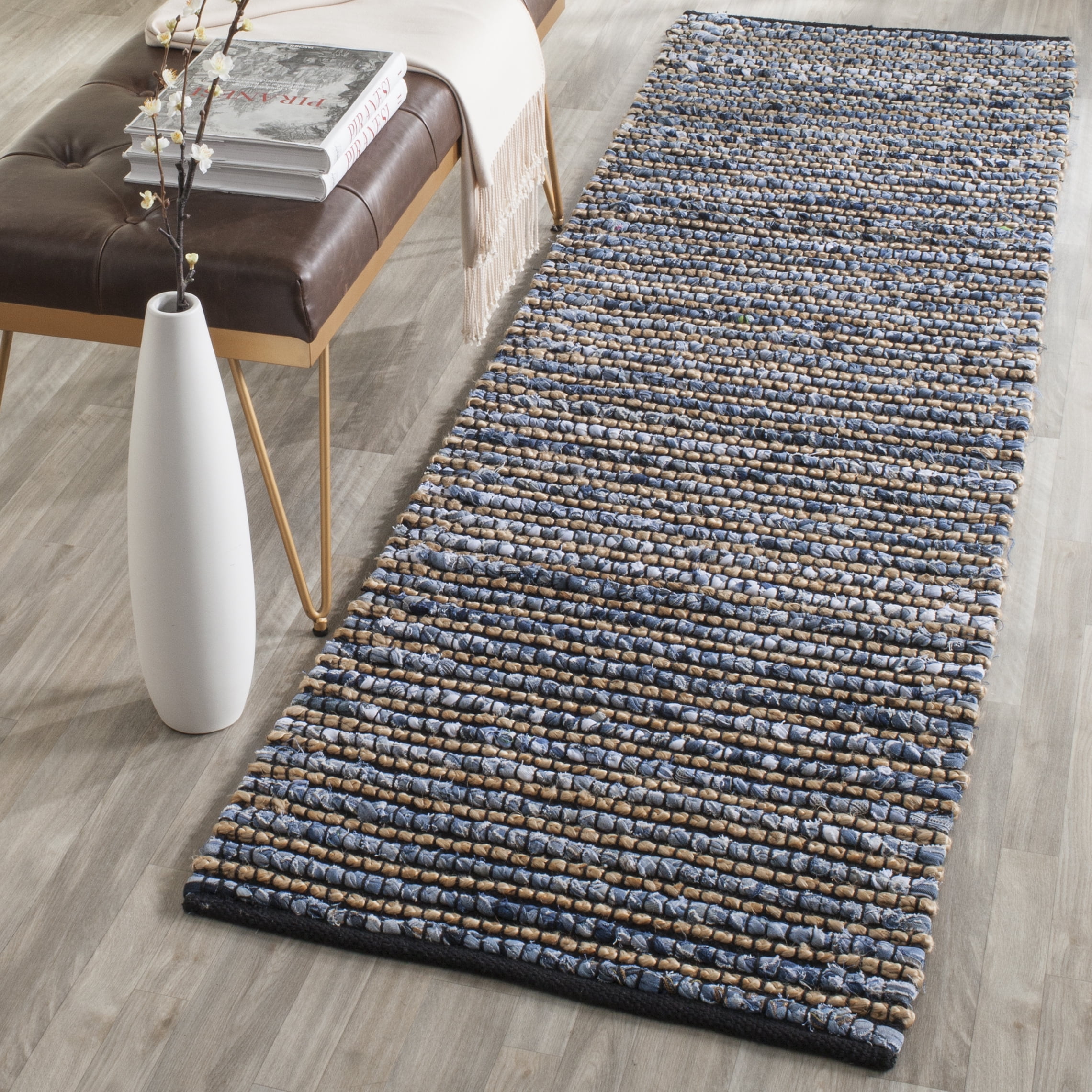 Coastal Charm Hand-Knotted Blue Jute 2'3" x 14' Runner Rug