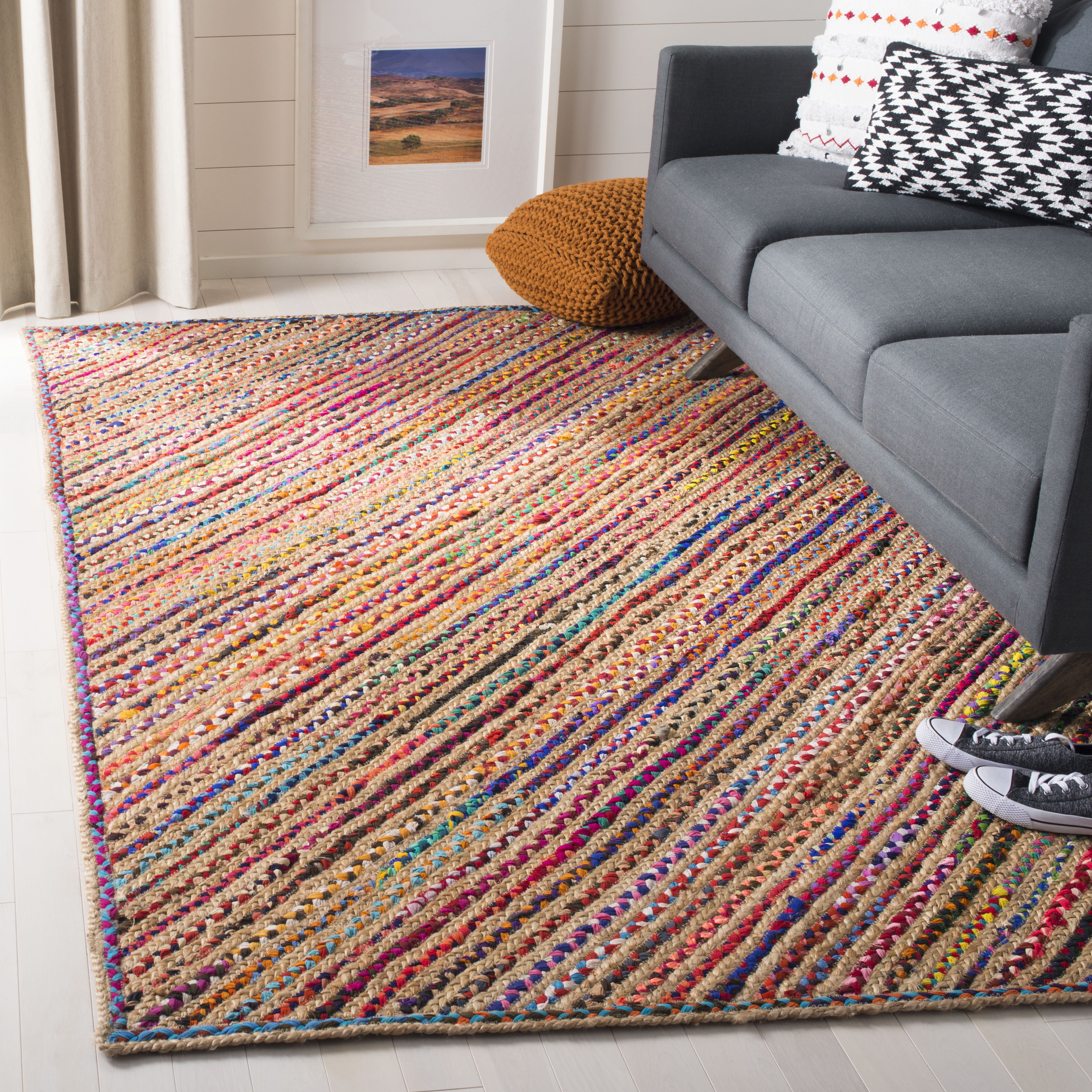 SAFAVIEH Cape Cod Jarvis Striped Area Rug, Natural/Red, 3' x 5'