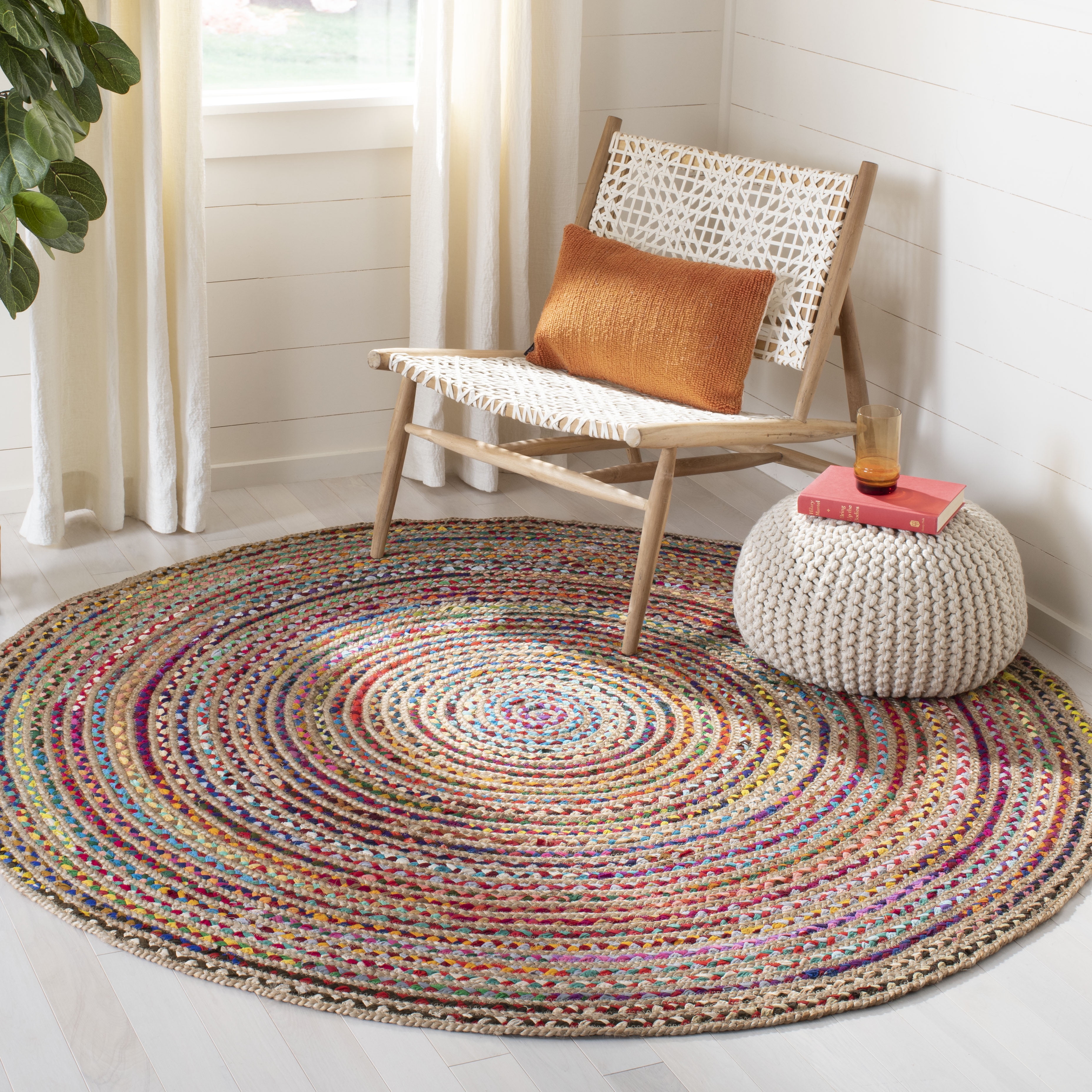 SAFAVIEH Cape Cod Jaylen Geometric Area Rug, Natural/Multi, 10' x 10' Round
