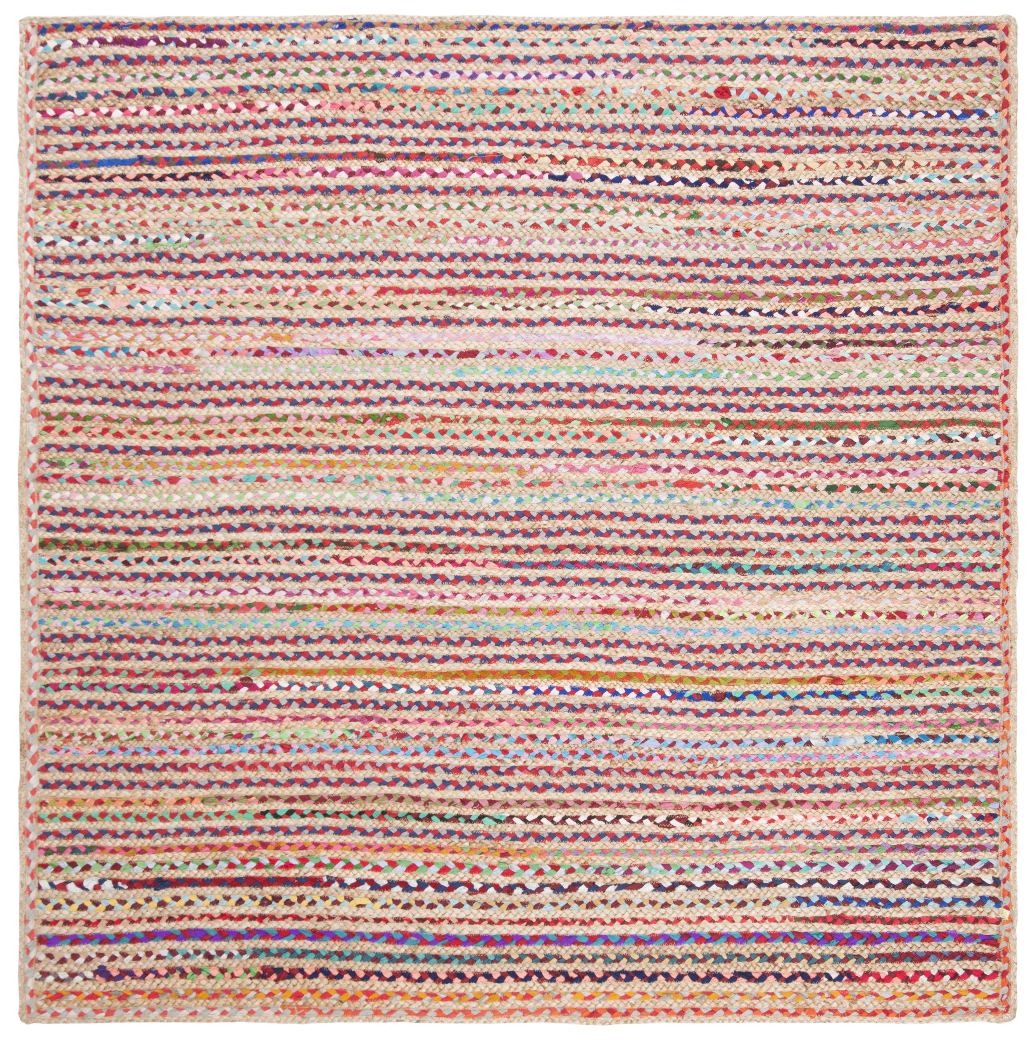Cape Cod Handwoven Natural Multi 8' Square Jute Area Rug