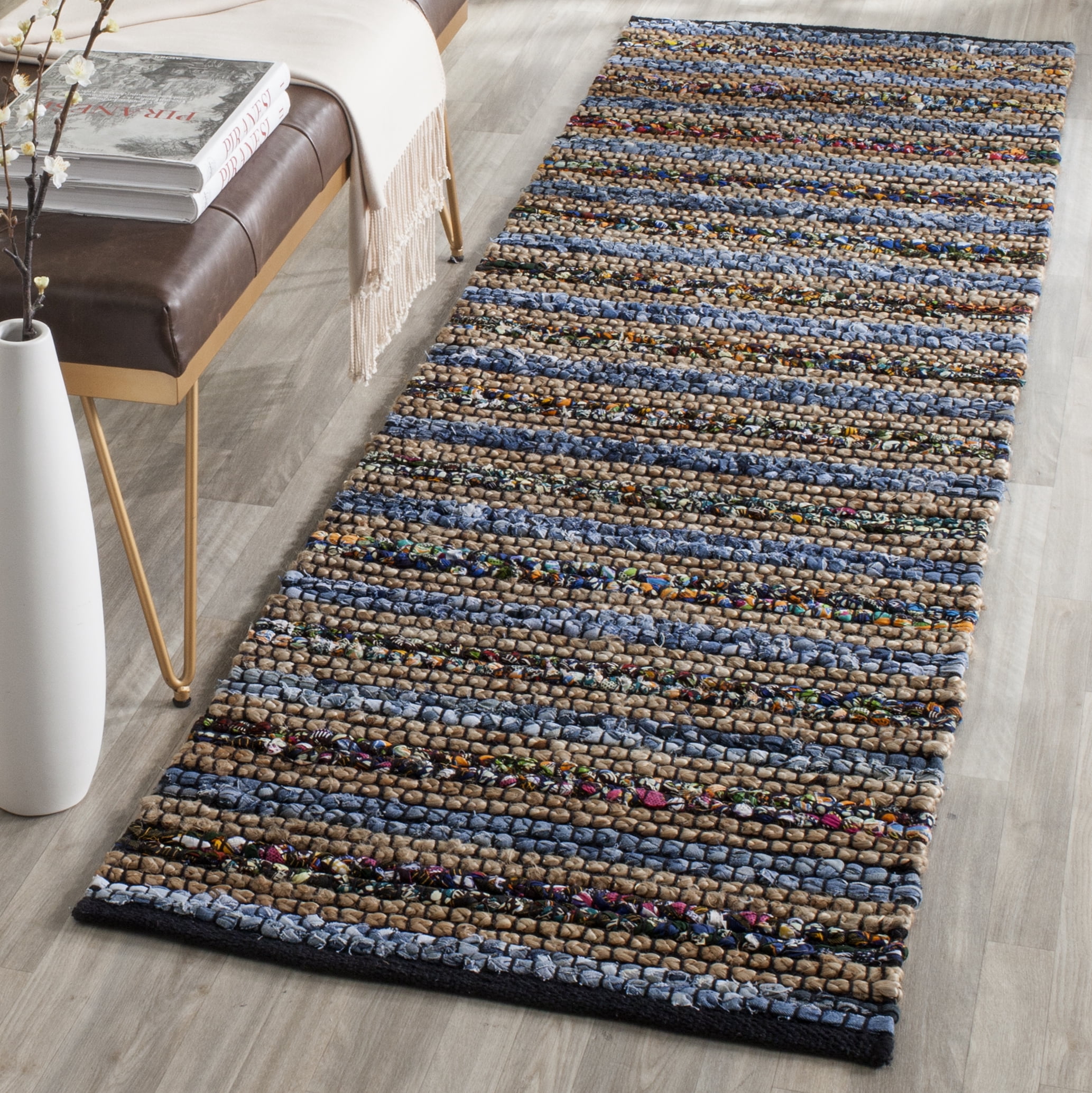 SAFAVIEH Cape Cod Jessy Geometric Runner Rug, Blue/Multi, 2'3" x 12'