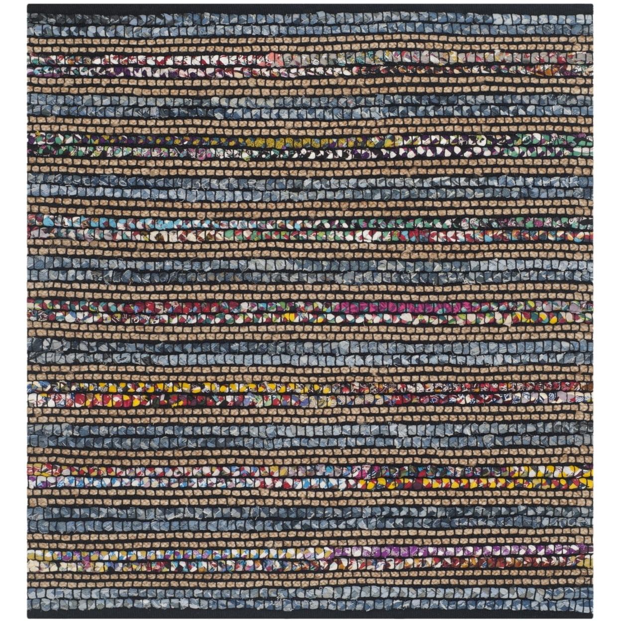 Cape Cod 4' Square Blue and Multicolor Handwoven Striped Rug