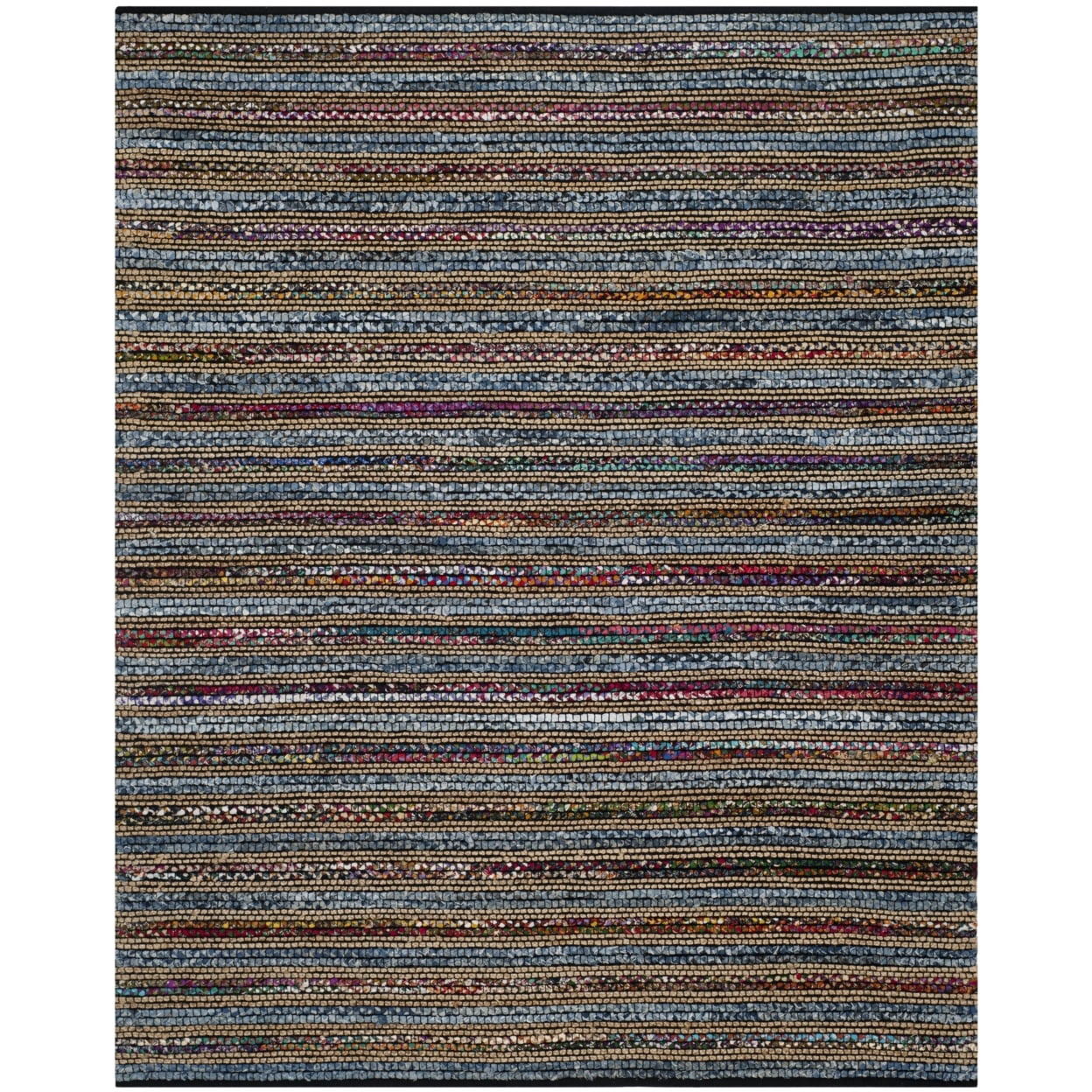 Cape Cod 4' Square Blue and Multicolor Handwoven Striped Rug
