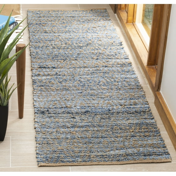 SAFAVIEH Cape Cod John Geometric Runner Rug, Natural/Blue, 2'3" x 10'