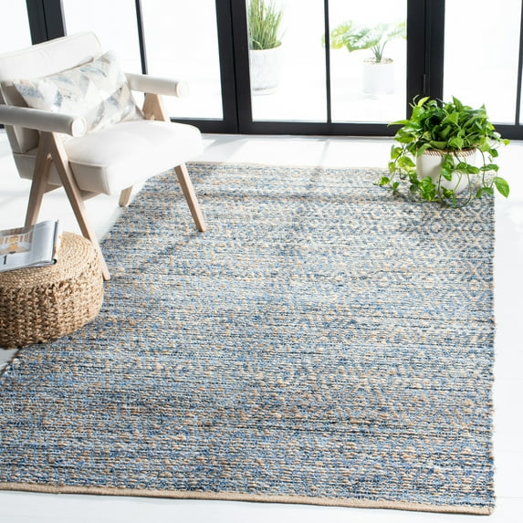 SAFAVIEH Cape Cod John Geometric Area Rug, Natural/Blue, 6' x 6' Square
