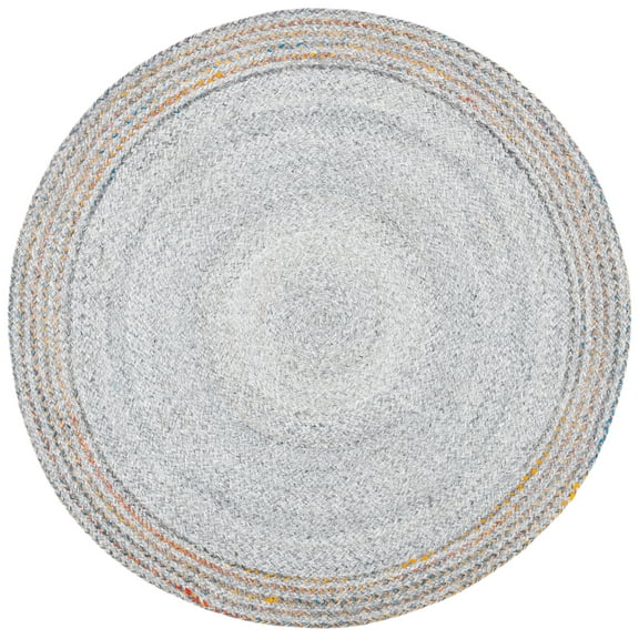 SAFAVIEH Cape Cod Kebo Geometric Polyester Area Rug, Grey/Yellow, 4' x 4' Round