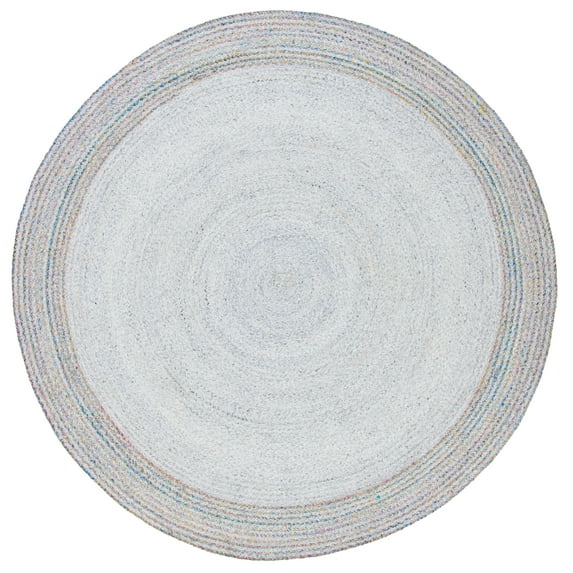 SAFAVIEH Cape Cod Kebo Geometric Polyester Area Rug, Grey/Yellow, 7' x 7' Round