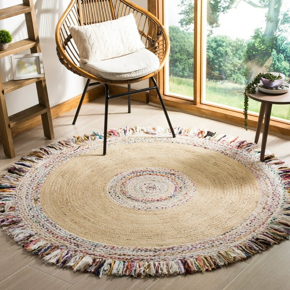 SAFAVIEH Cape Cod Keeleigh Braided Area Rug, 5' x 5' Round, Ivory/Light Beige