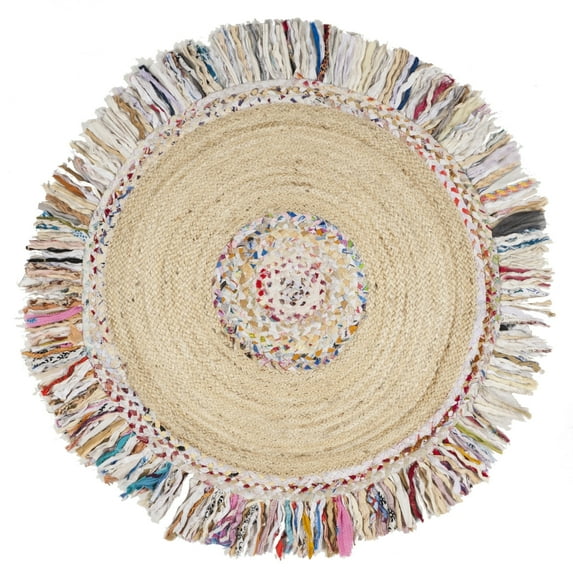 SAFAVIEH Cape Cod Keeleigh Geometric Area Rug, Ivory/Light Beige, 7' x 7' Round