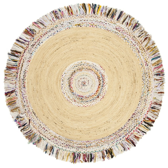SAFAVIEH Cape Cod Keeleigh Geometric Area Rug, Ivory/Light Beige, 9' x 9' Round