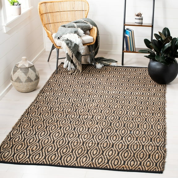 SAFAVIEH Cape Cod Kingsley Geometric Area Rug, Black/Natural, 6' x 6' Square