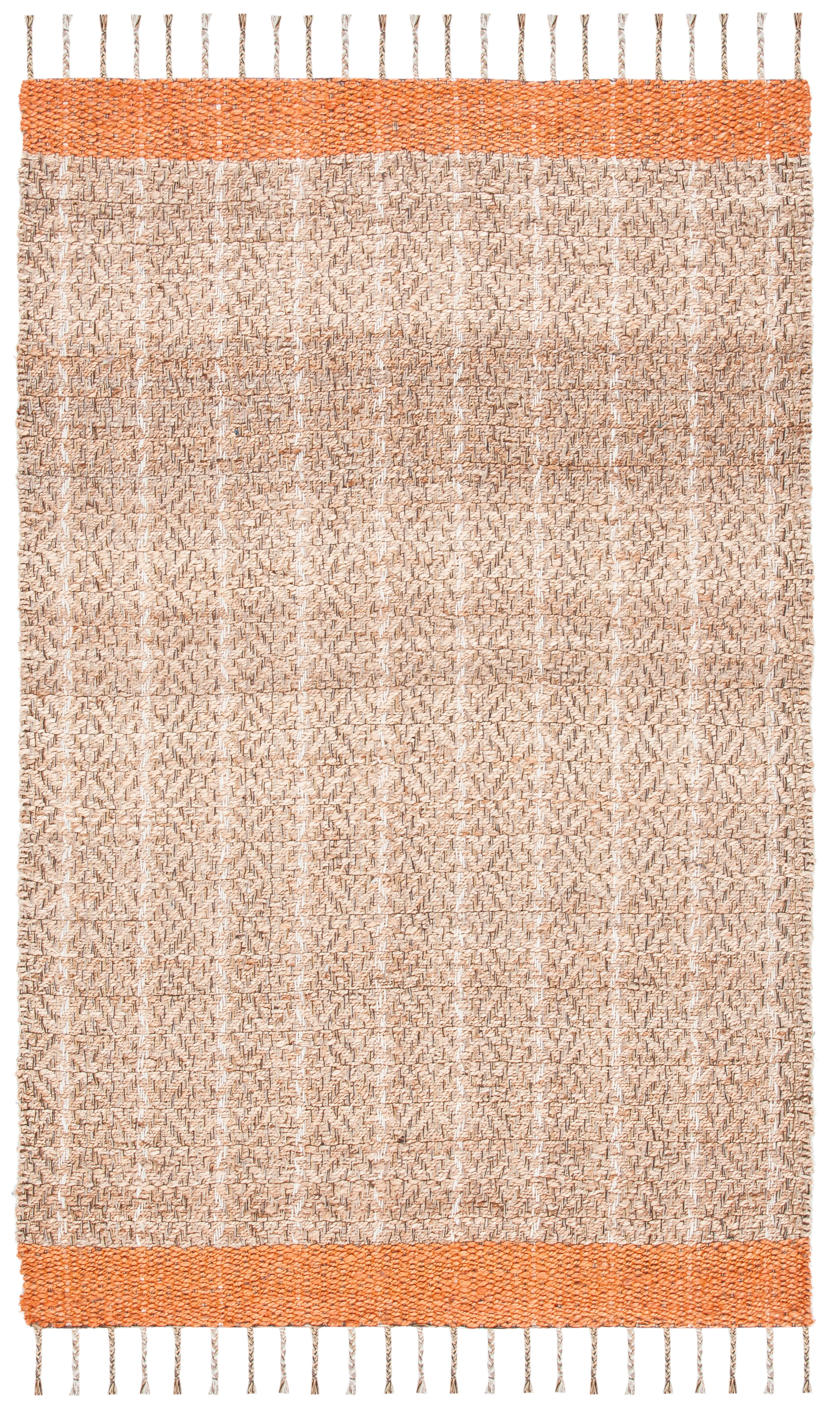Ivory and Orange Handwoven Jute Cotton Area Rug, 5'x8'