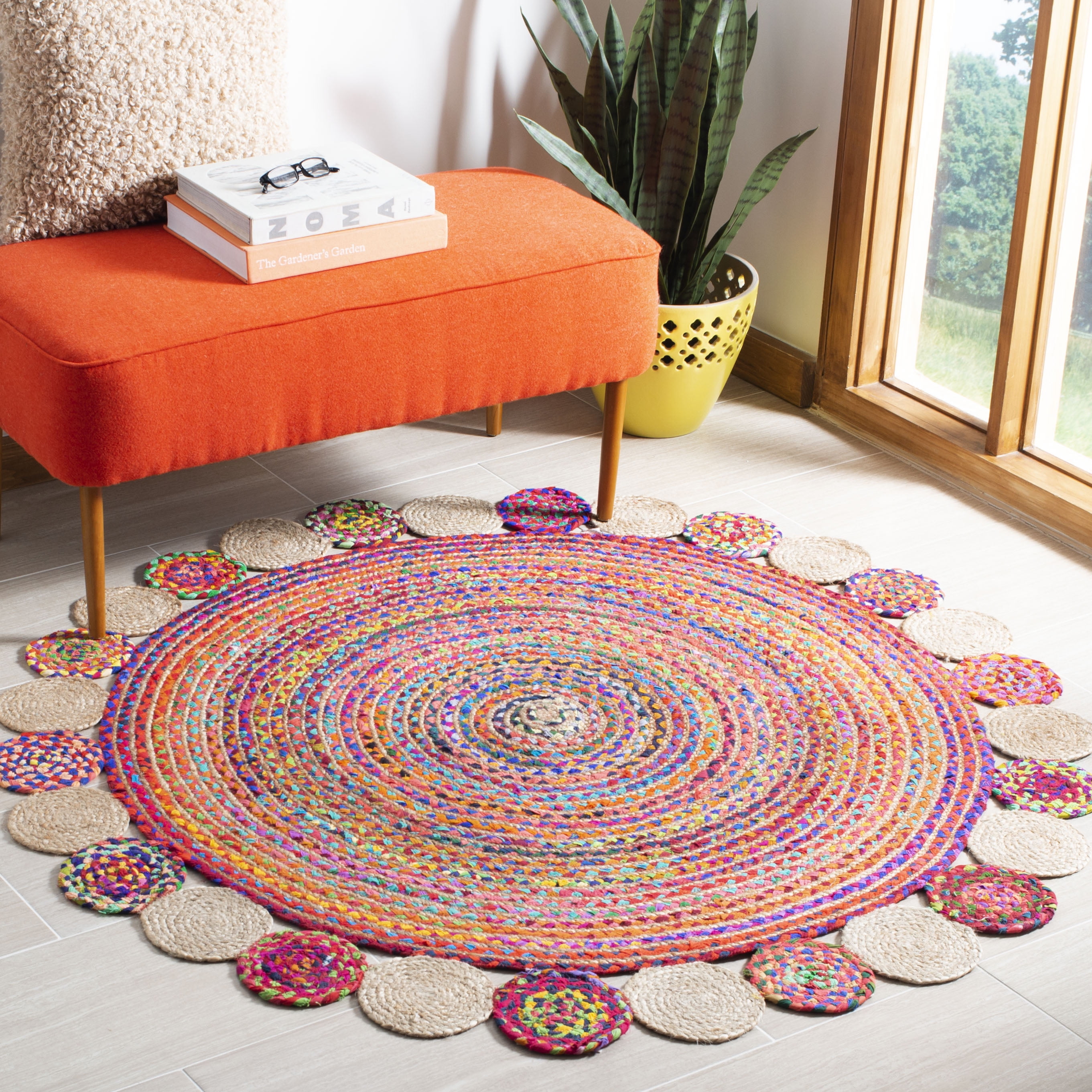 SAFAVIEH Cape Cod Kyle Braided Area Rug, 10' x 10' Round, Red/Multi
