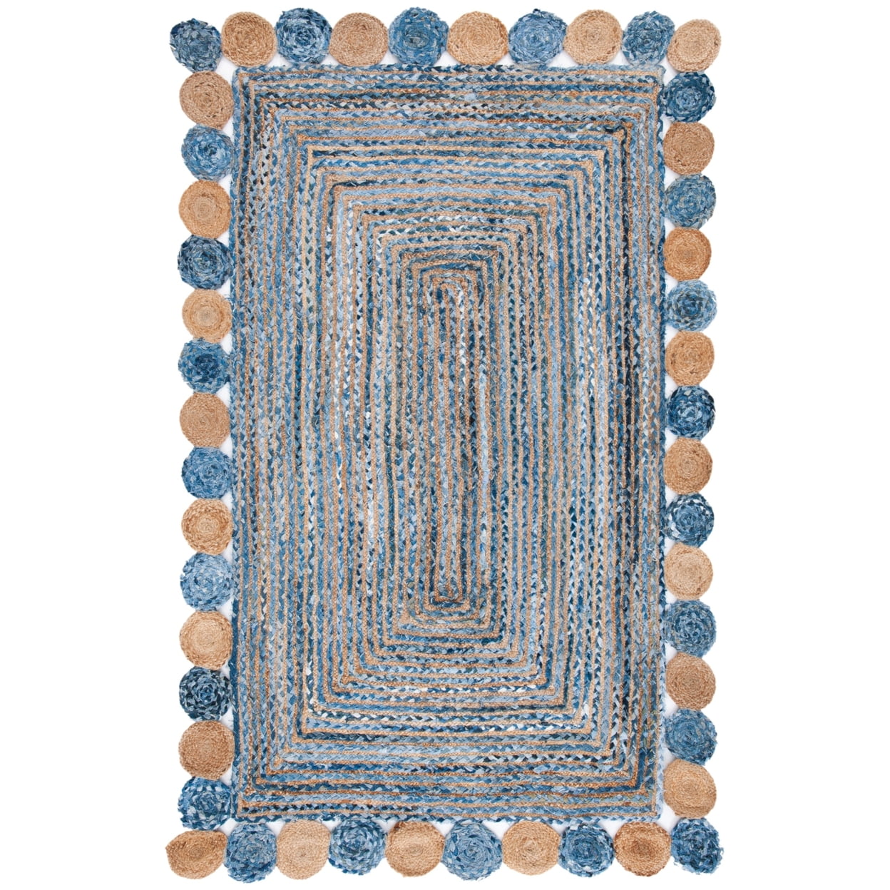 Handmade Blue Geometric Oval 5' x 7' Jute Rug