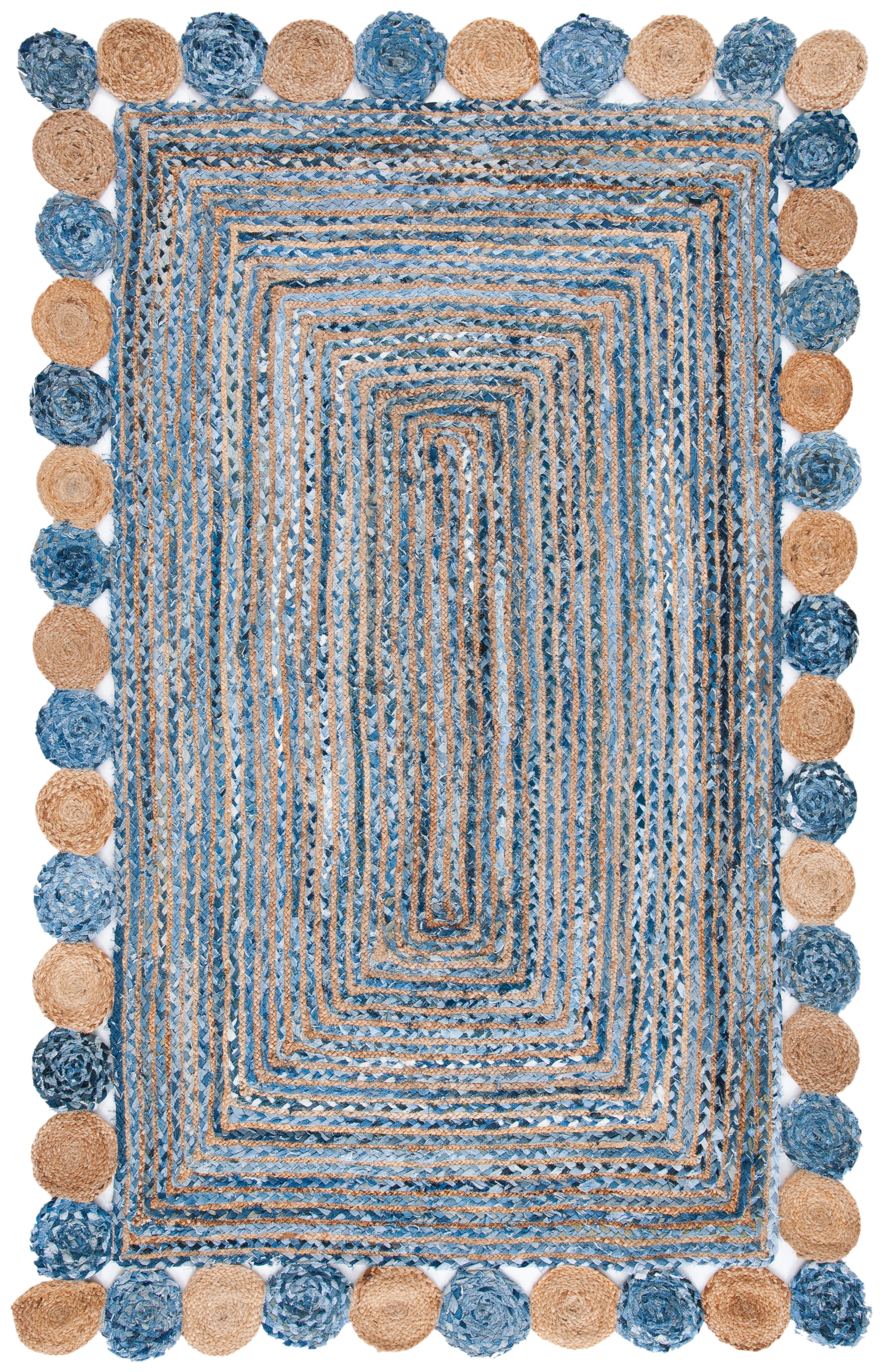 Handwoven Blue and Beige Cotton Rectangular Area Rug 3' x 5'