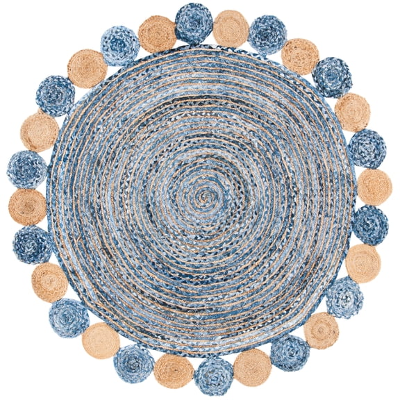 SAFAVIEH Cape Cod Kyle Geometric Area Rug, Blue/Beige, 5' x 5' Round