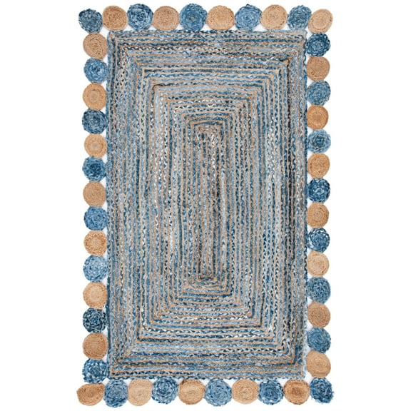 SAFAVIEH Cape Cod Kyle Geometric Area Rug, Blue/Beige, 5' x 7' Oval