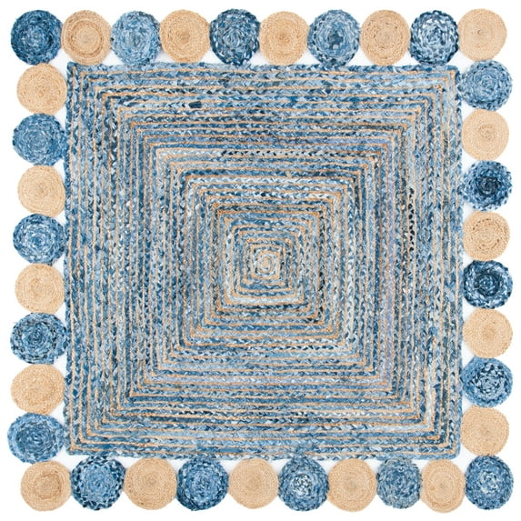 SAFAVIEH Cape Cod Kyle Geometric Area Rug, Blue/Beige, 6' x 6' Square