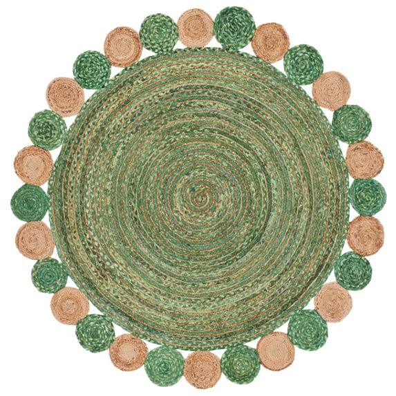 SAFAVIEH Cape Cod Kyle Geometric Area Rug, Green/Natural, 6' x 6' Round