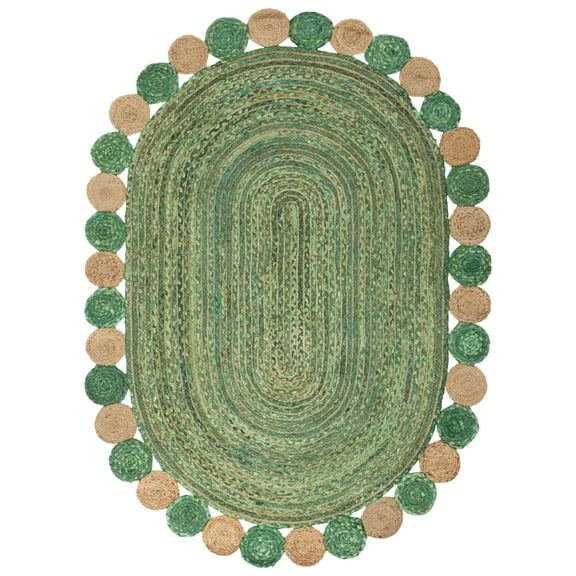 SAFAVIEH Cape Cod Kyle Geometric Area Rug, Green/Natural, 6' x 9' Oval