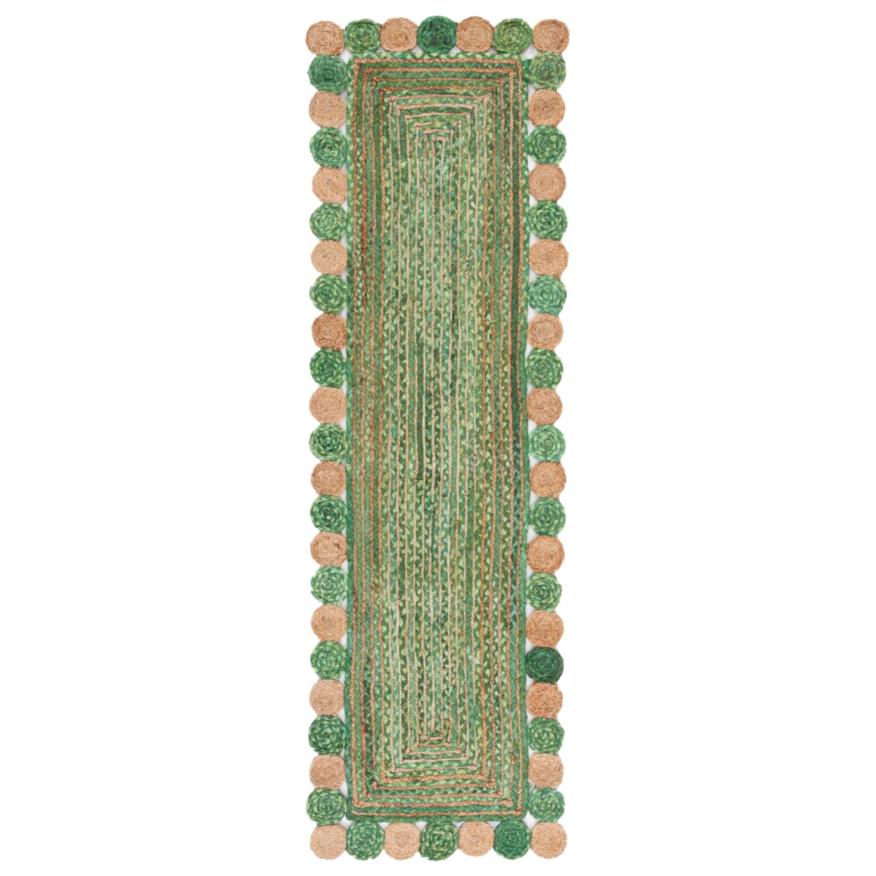 Handwoven Green and Natural Jute Cotton Geometric 9' x 12' Area Rug