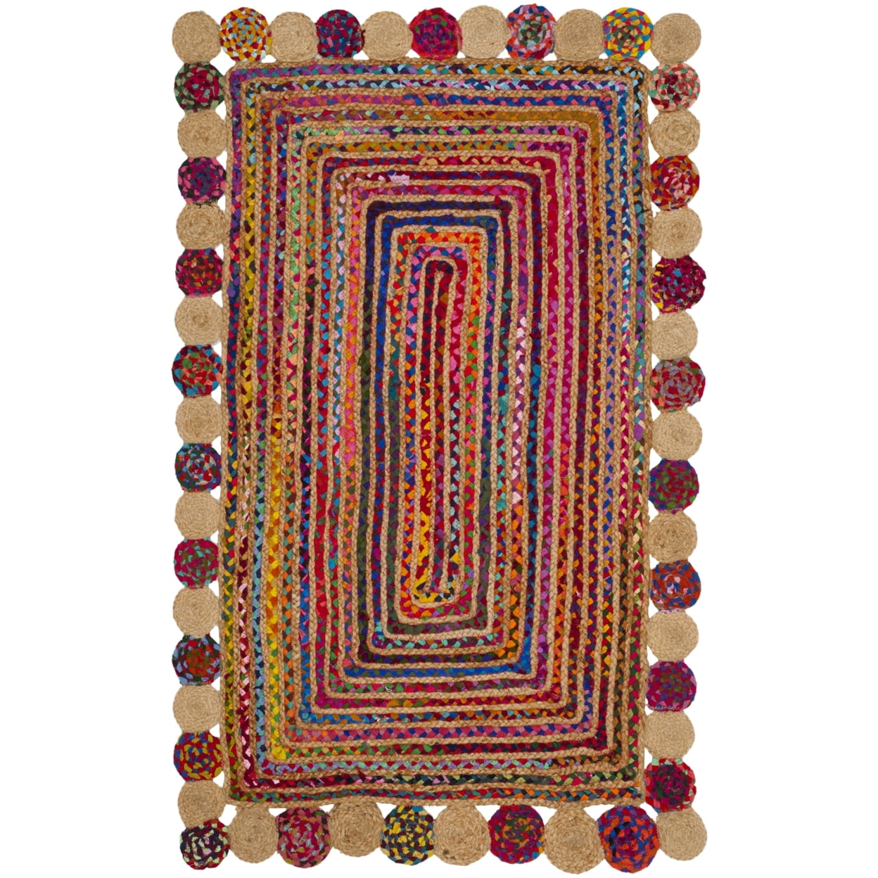 Handmade Multicolor Wool and Cotton Rectangular Rug