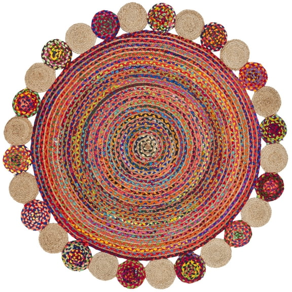 SAFAVIEH Cape Cod Kyle Geometric Area Rug, Red/Multi, 4' x 6' Oval