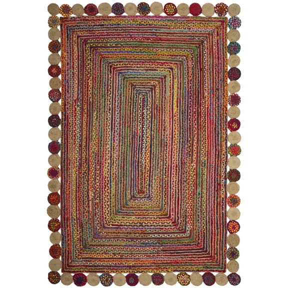 SAFAVIEH Cape Cod Kyle Geometric Area Rug, Red/Multi, 6' x 9' Oval