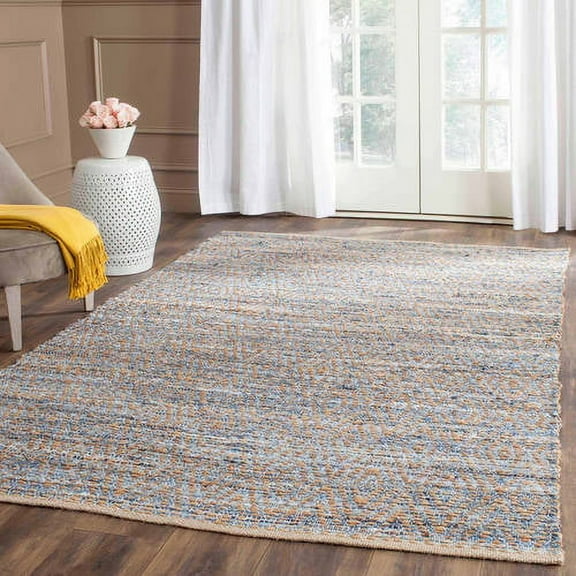 SAFAVIEH Cape Cod Leo Braided Striped Jute Area Rug, 10' x 14', Natural/Blue