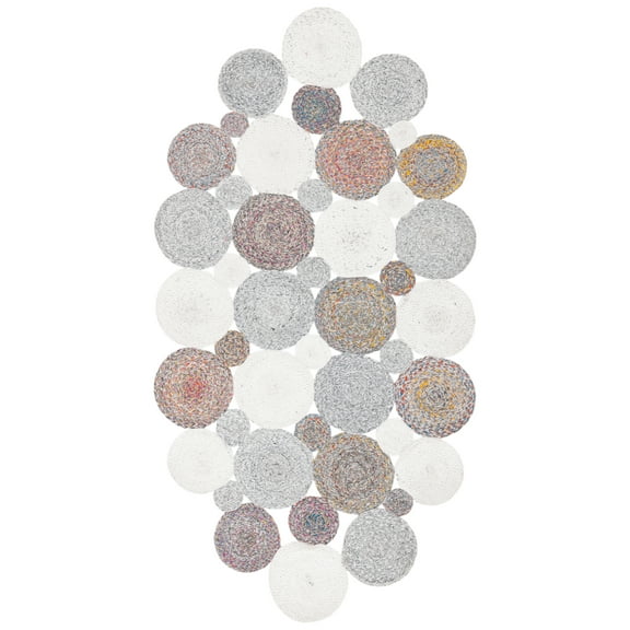 SAFAVIEH Cape Cod Leonard Abstract Dots Polyester Area Rug, Grey/Ivory, 3' x 3' Round
