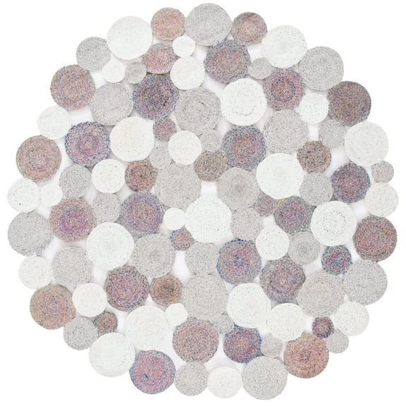 SAFAVIEH Cape Cod Leonard Abstract Dots Polyester Area Rug, Grey/Ivory, 6' x 6' Round