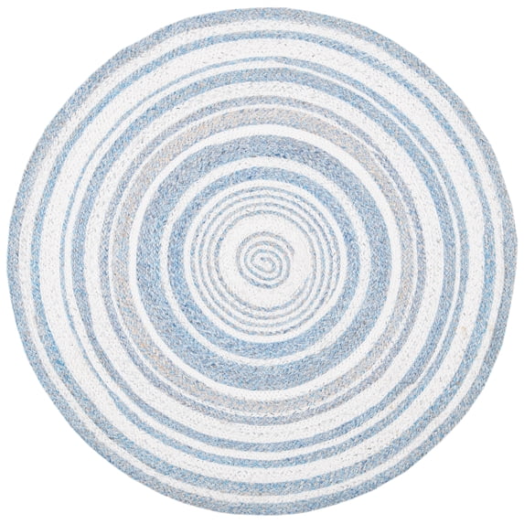 SAFAVIEH Cape Cod Linda Abstract Dots Polyester Area Rug, Blue/Ivory, 3' x 3' Round