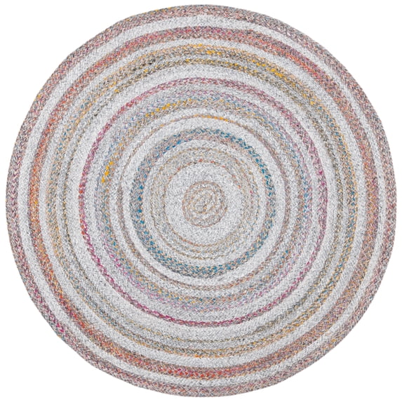 SAFAVIEH Cape Cod Linda Abstract Dots Polyester Area Rug, Grey/Pink, 3' x 3' Round