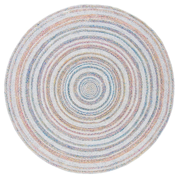 SAFAVIEH Cape Cod Linda Abstract Dots Polyester Area Rug, Grey/Pink, 5' x 5' Round