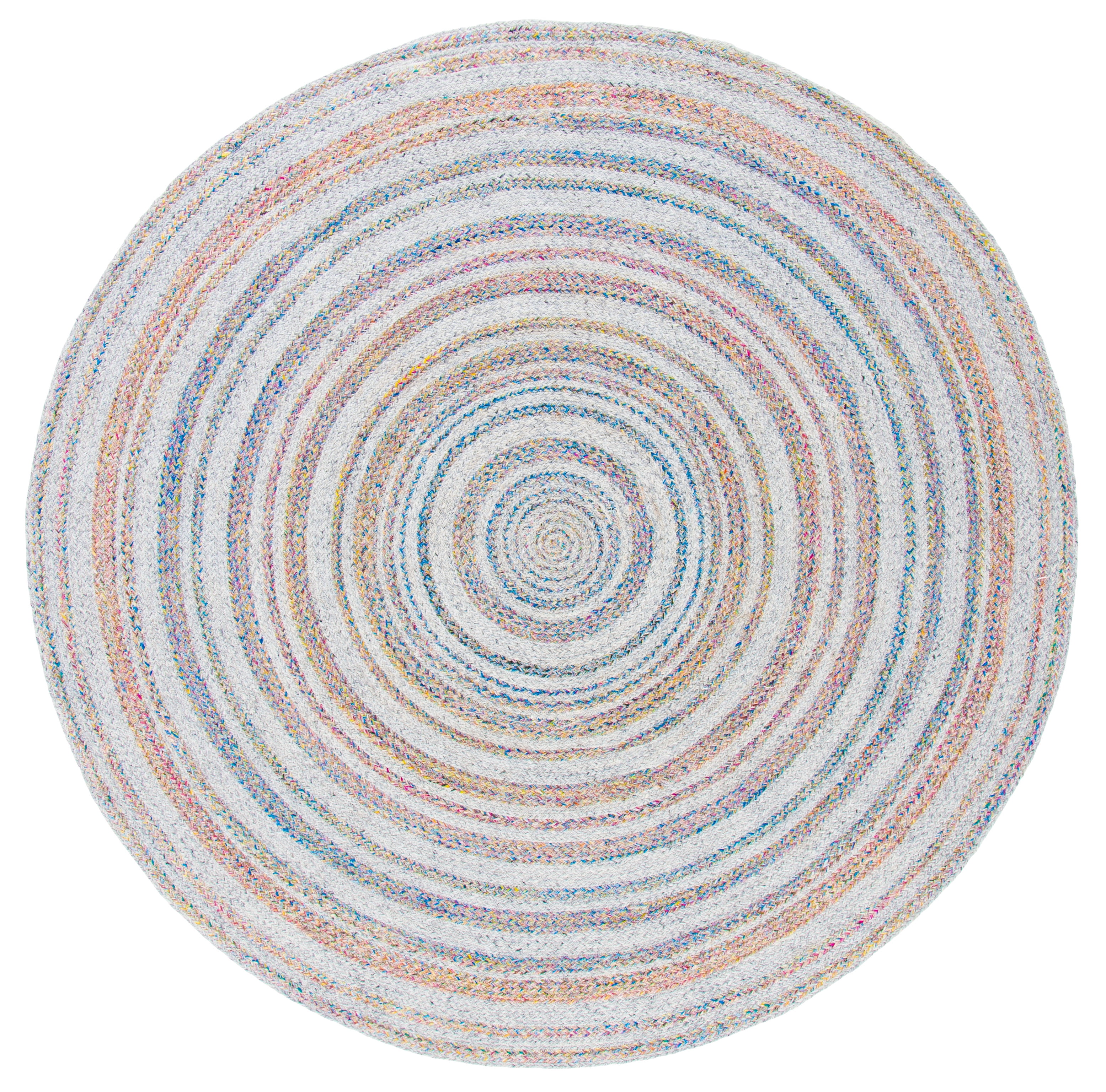 SAFAVIEH Cape Cod Linda Abstract Dots Polyester Area Rug, Grey/Pink, 6' x 6' Round