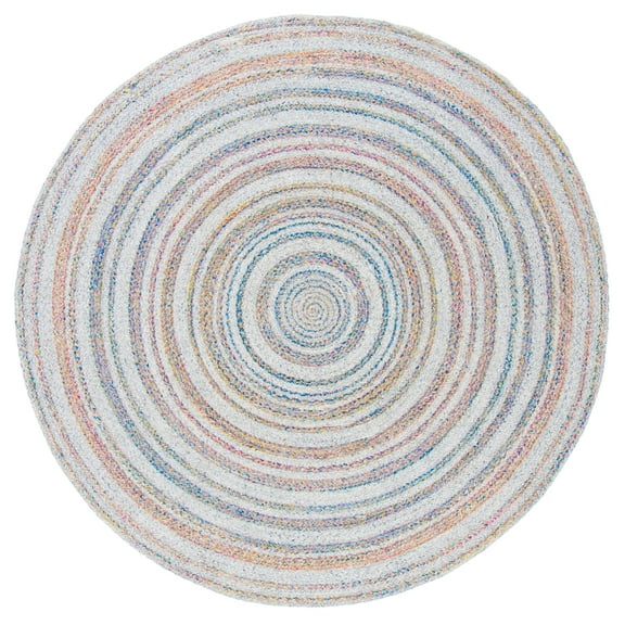 SAFAVIEH Cape Cod Linda Abstract Dots Polyester Area Rug, Grey/Pink, 7' x 7' Round