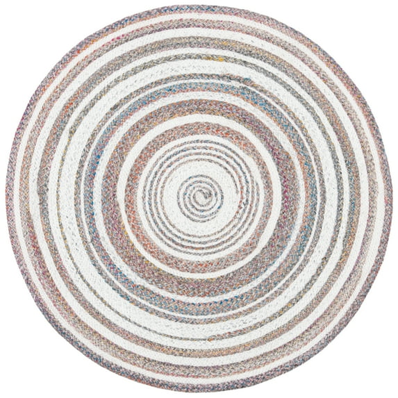 SAFAVIEH Cape Cod Linda Abstract Dots Polyester Area Rug, Ivory/Pink, 5' x 5' Round