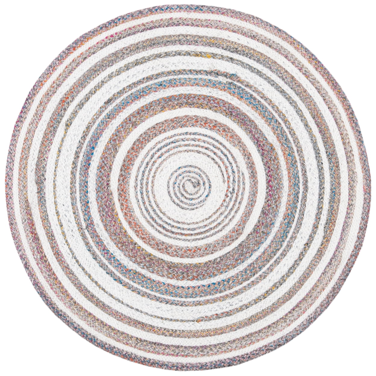 SAFAVIEH Cape Cod Linda Abstract Dots Polyester Area Rug, Ivory/Pink, 7' x 7' Round