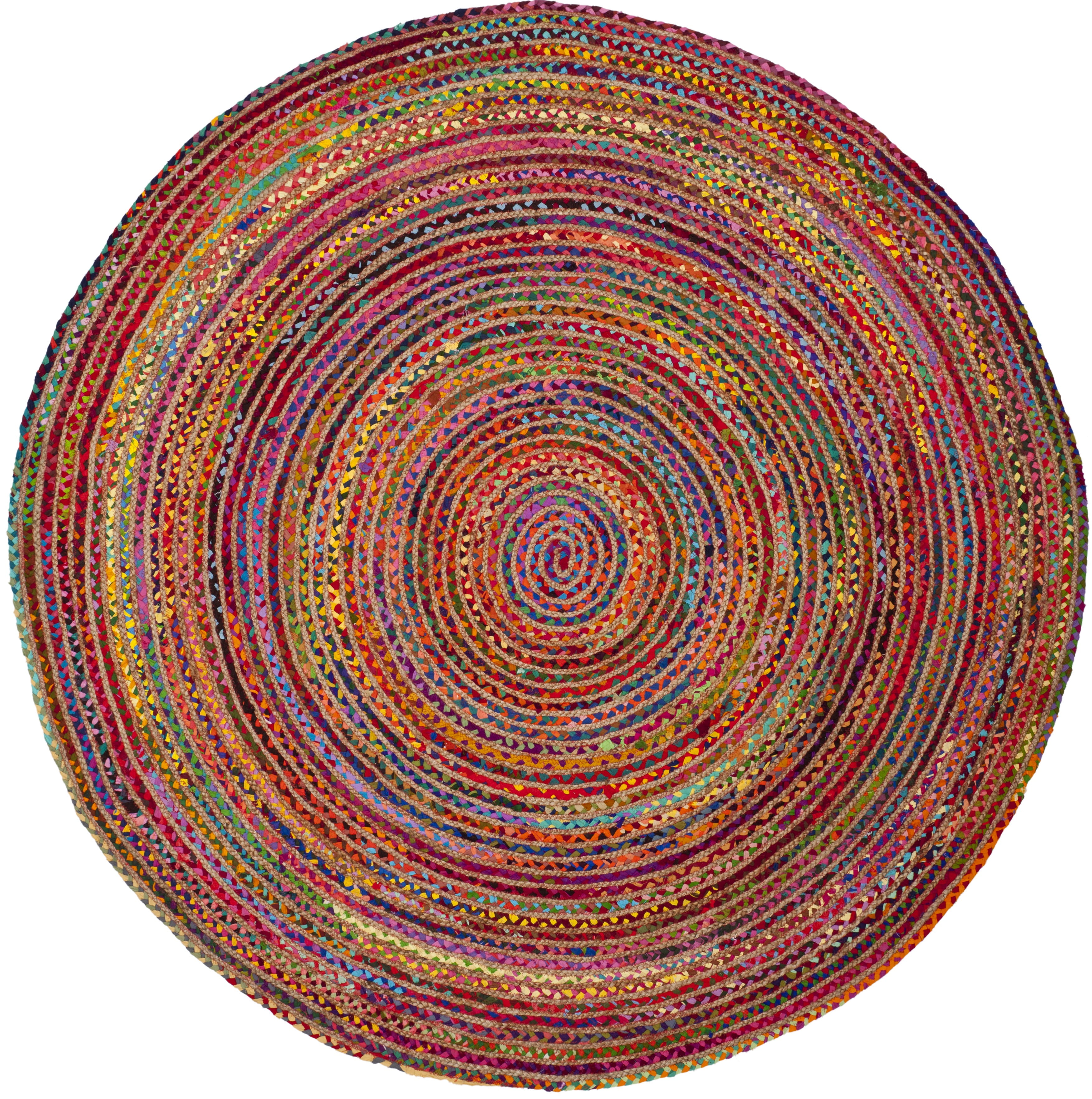 Boho Chic Red & Multi Handmade Round Cotton Area Rug, 5' Diameter