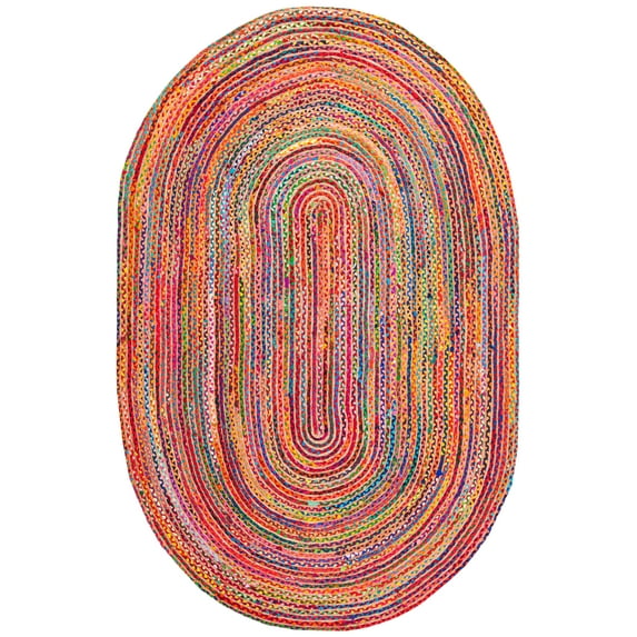 SAFAVIEH Cape Cod Miah Braided Area Rug, 5' x 8' Oval, Red/Multi