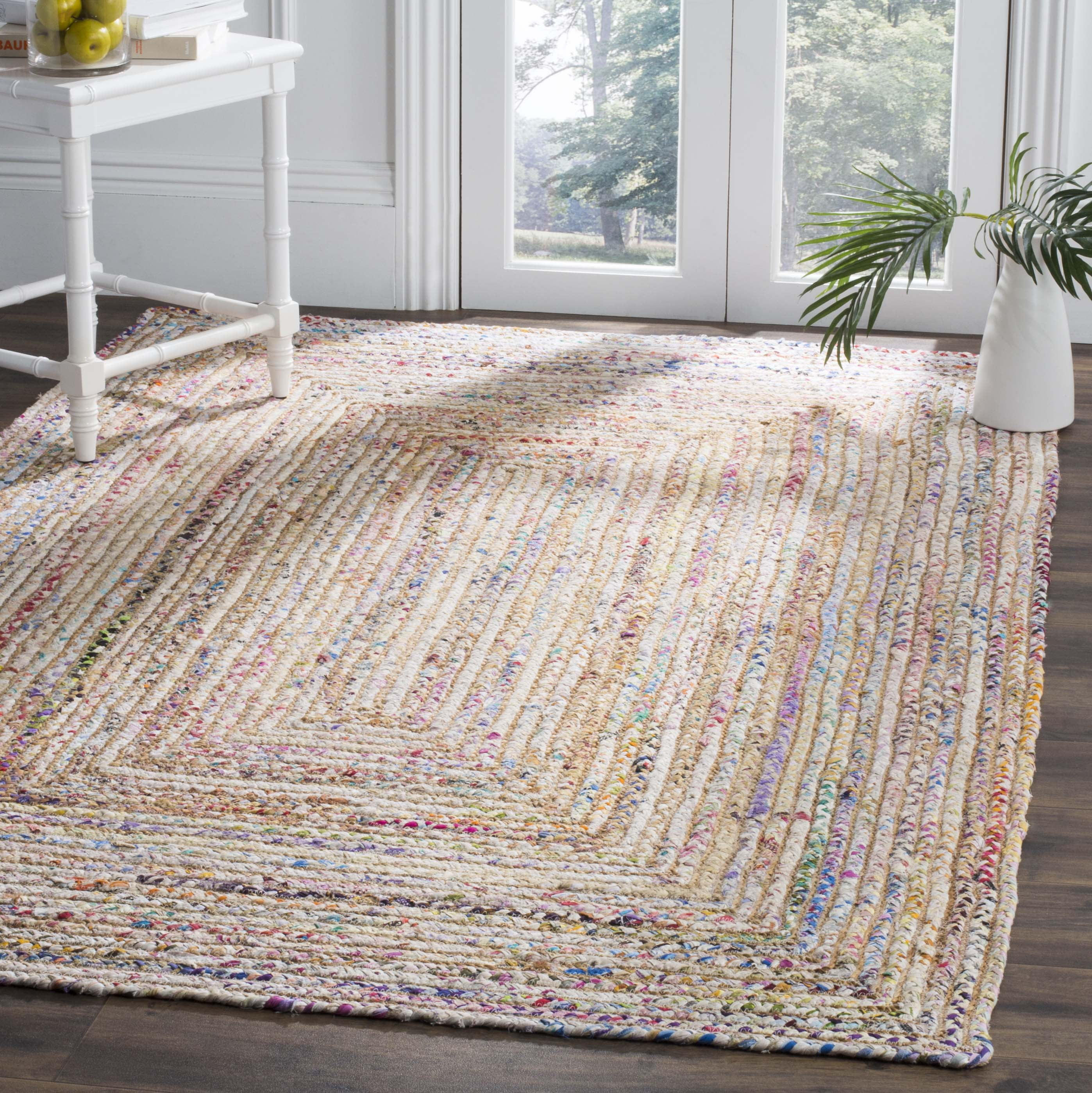 Boho-Chic Cape Cod Hand-Knotted Cotton Area Rug, 6' x 9', Beige/Multi