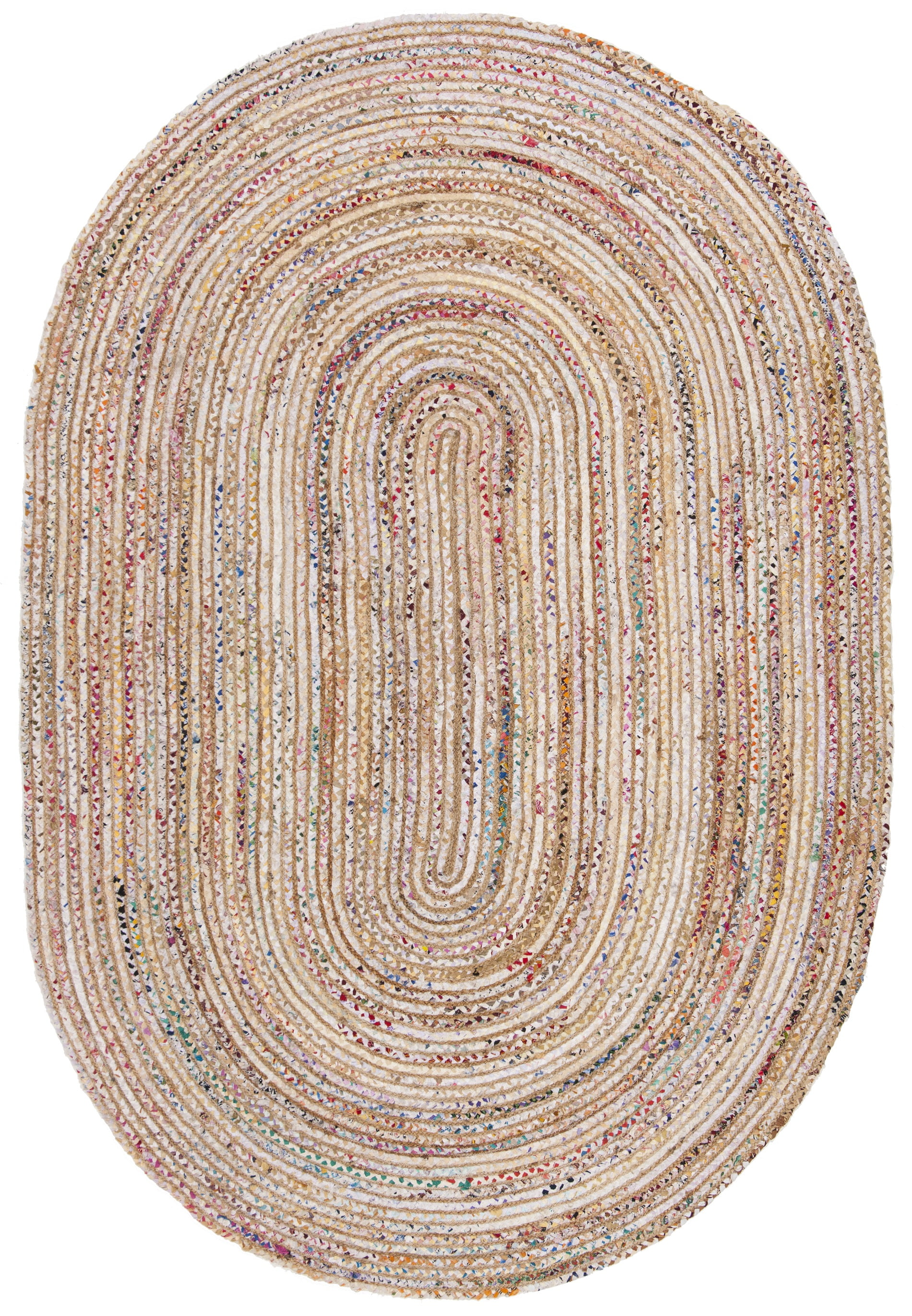 Beige & Multi 6' x 9' Oval Handmade Cotton Area Rug