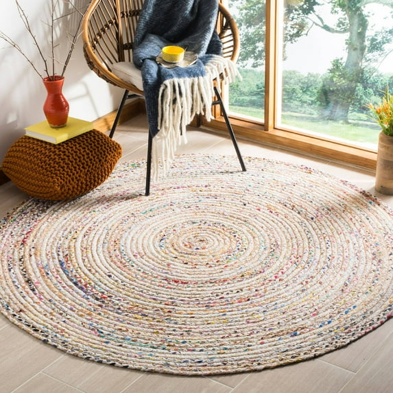 SAFAVIEH Cape Cod Miah Geometric Area Rug, Beige/Multi, 4' x 4' Round