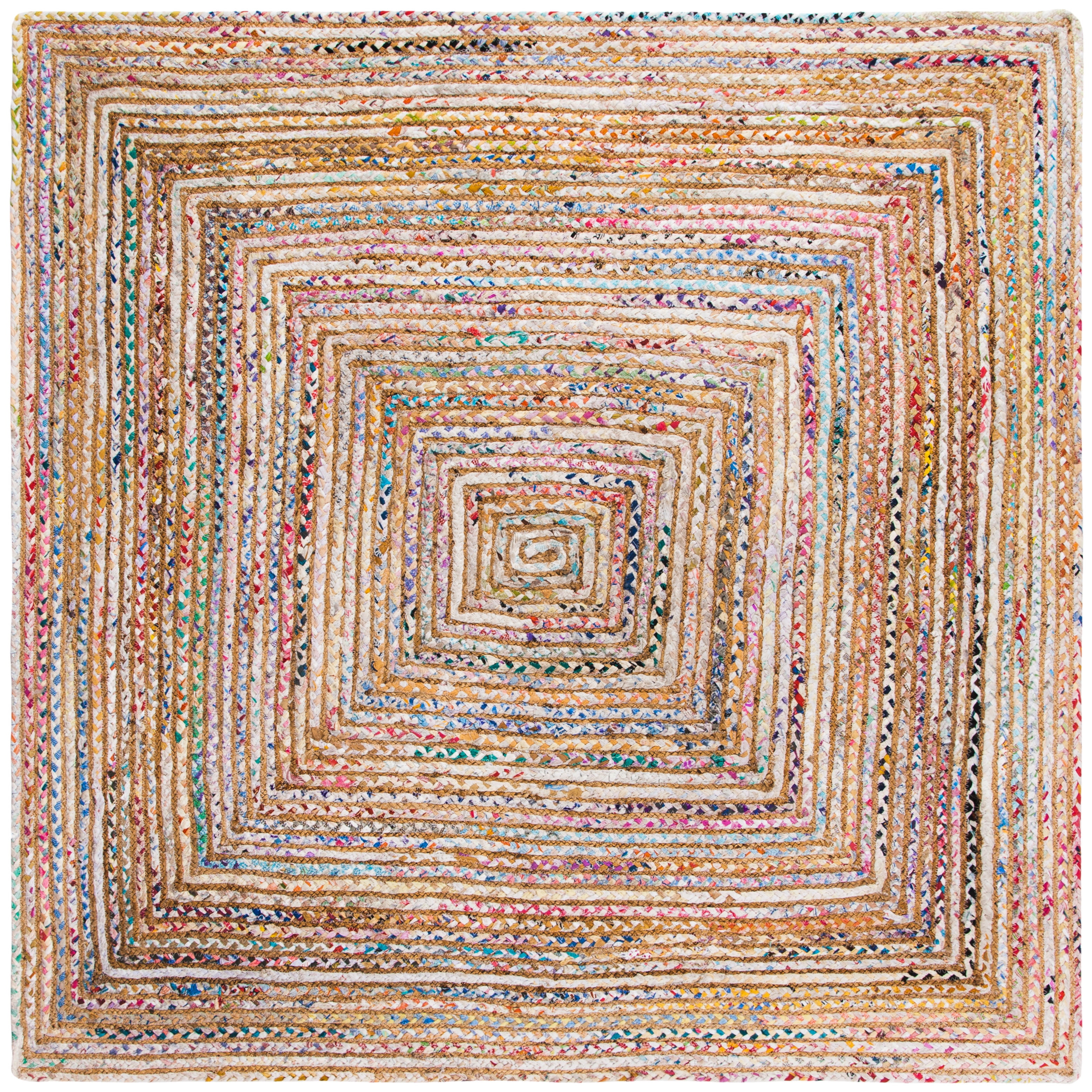 Handmade Beige and Multicolor Cotton Square Area Rug