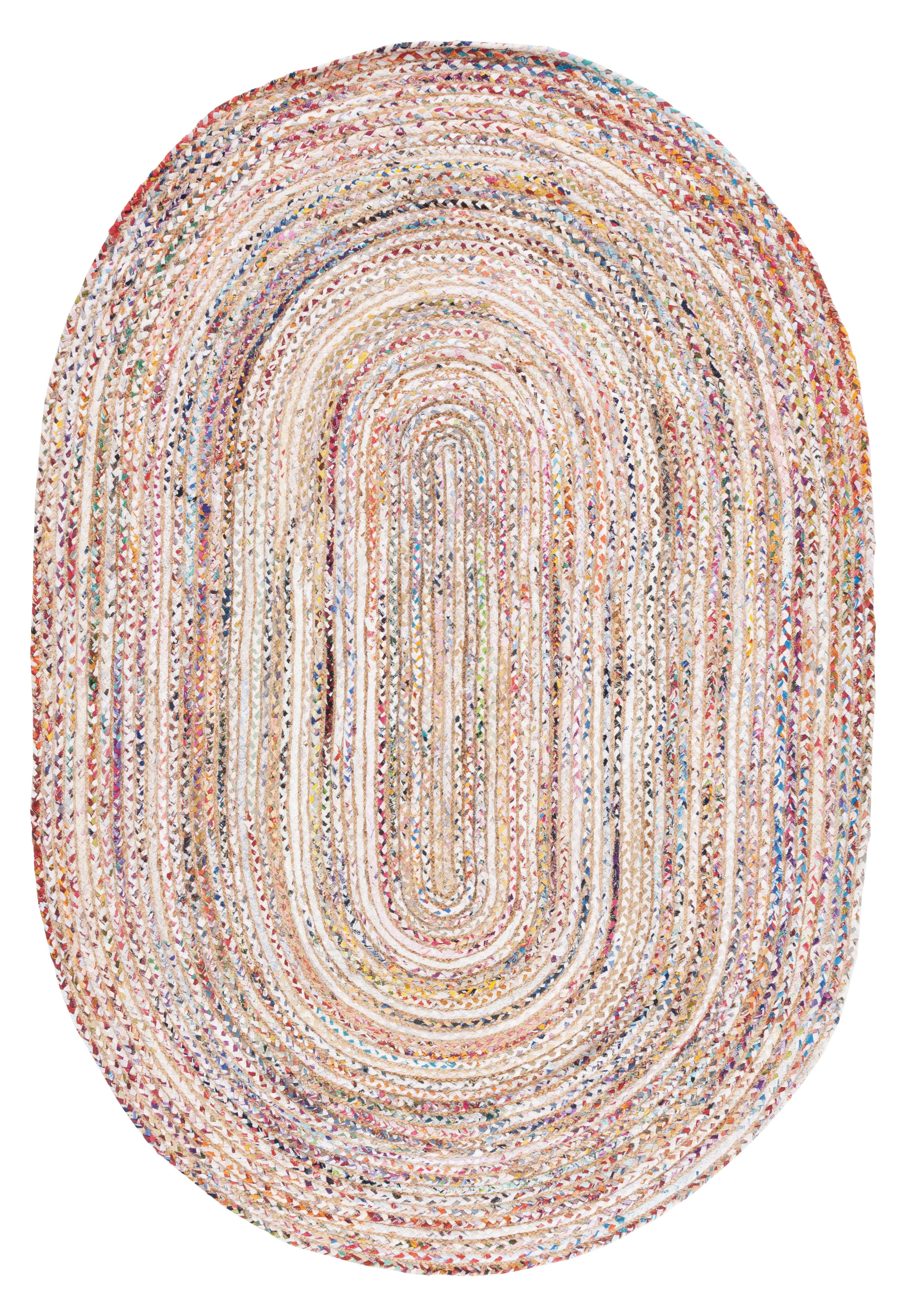 Beige & Multi 6' x 9' Oval Handmade Cotton Area Rug
