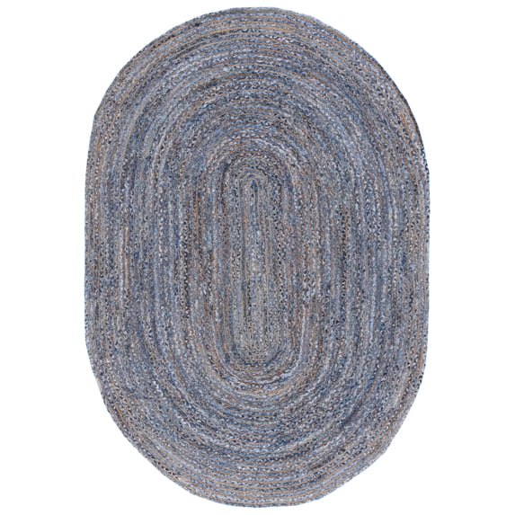SAFAVIEH Cape Cod Miah Geometric Area Rug, Blue/Natural, 8' x 10' Oval
